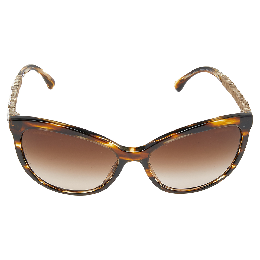 

Chanel Brown Havana/Brown Gradient Baguette Crystal 5307-B Bijou Cat Eye Sunglasses