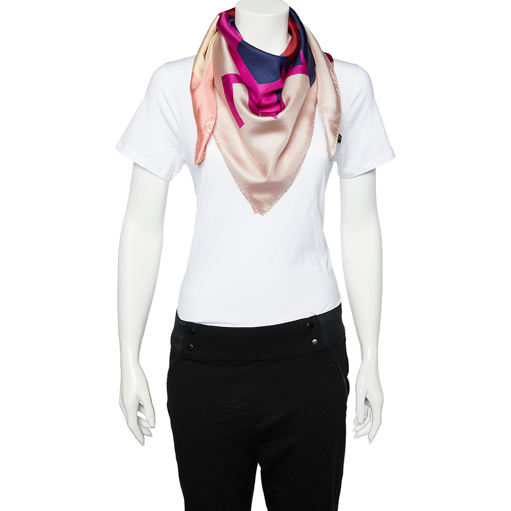 

Chanel Multicolor Logo Letter Printed Silk Square Scarf