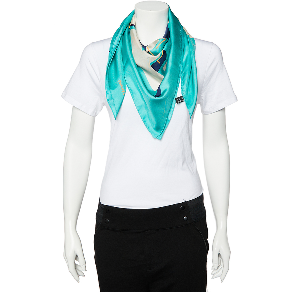 

Chanel Turquoise Green Geometric Printed Silk Square Scarf