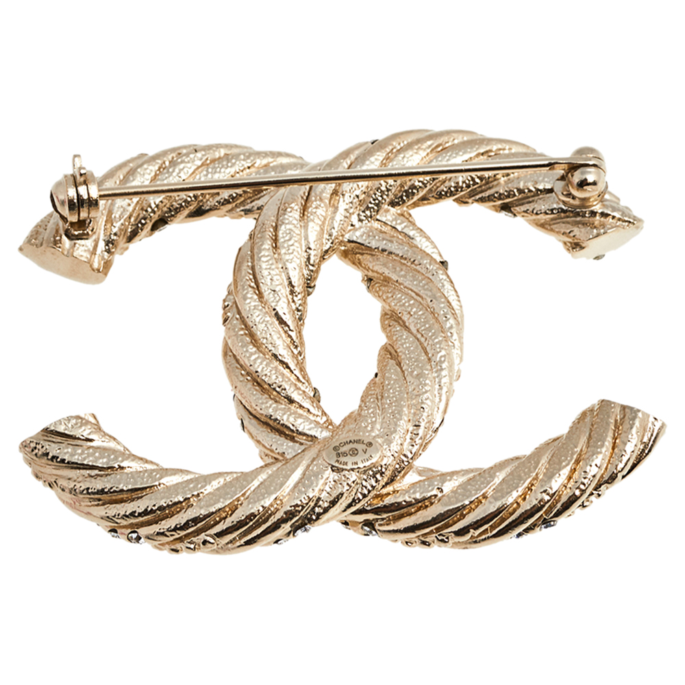 

Chanel Gold Tone Crystal CC Pin Brooch