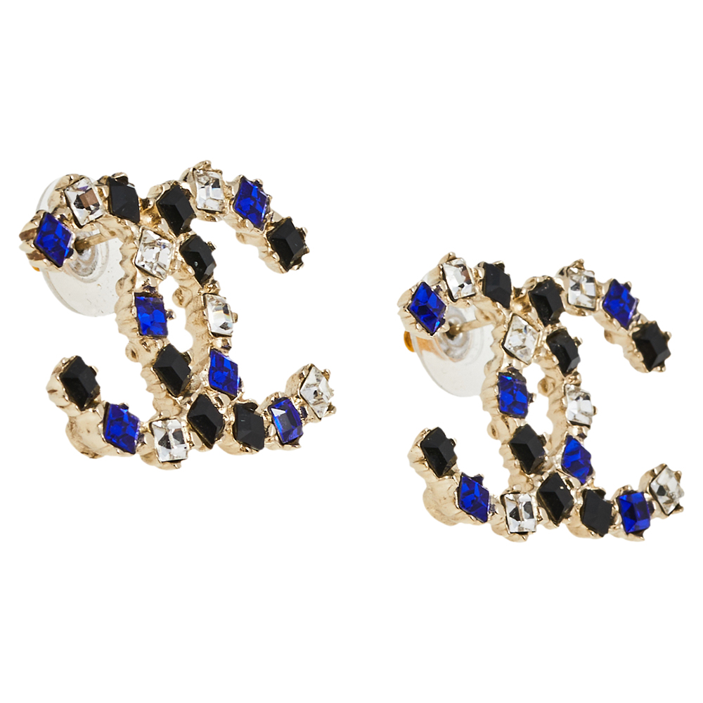 

Chanel CC Crystal Gold Tone Stud Earrings