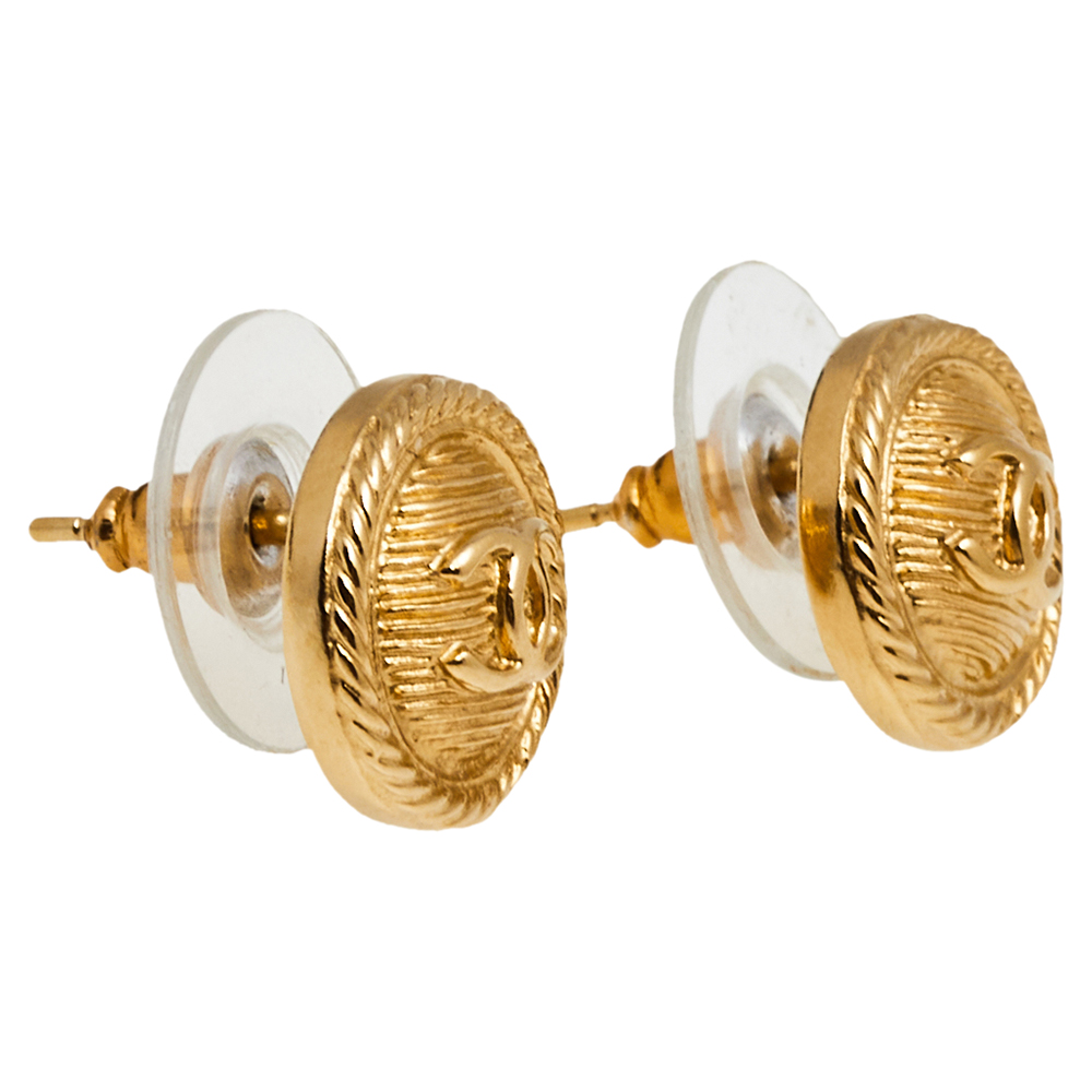 

Chanel CC Button Gold Tone Stud Earrings