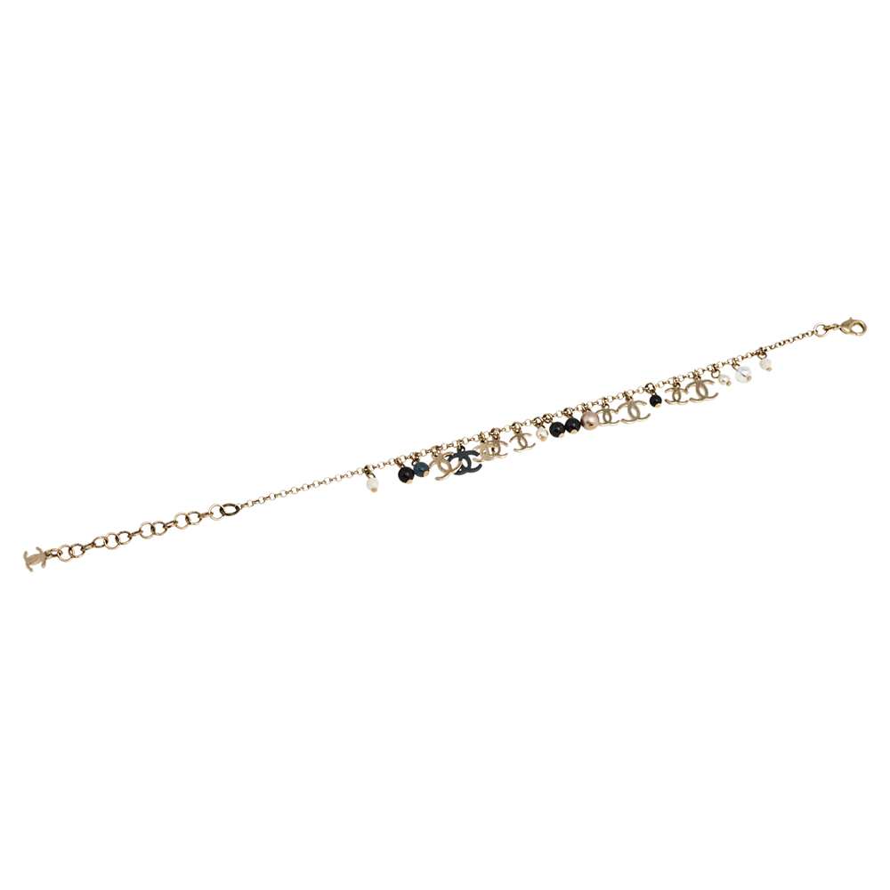 

Chanel CC Faux Pearl and Resin Beads Gold Tone Charm Bracelet