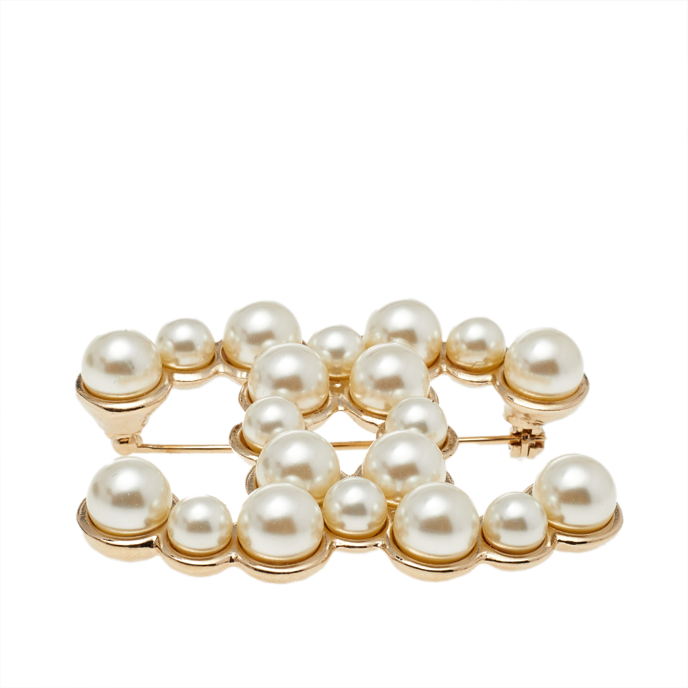 

Chanel Gold Tone CC Faux Pearl Pin Brooch
