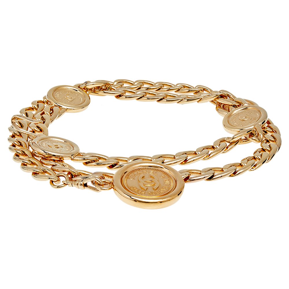 

Chanel Vintage Gold Tone Rue Cambon Medallion Waist Belt
