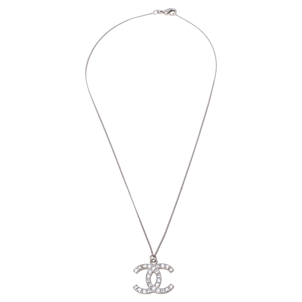 

Chanel Silver Tone Crystal CC Pendant Necklace