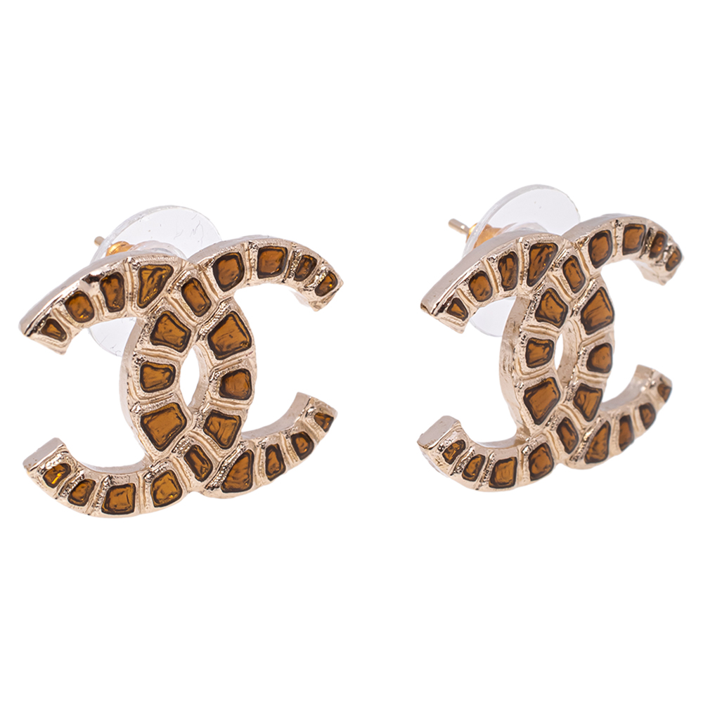 

Chanel Gold Tone Yellow Gripoix CC Stud Earrings
