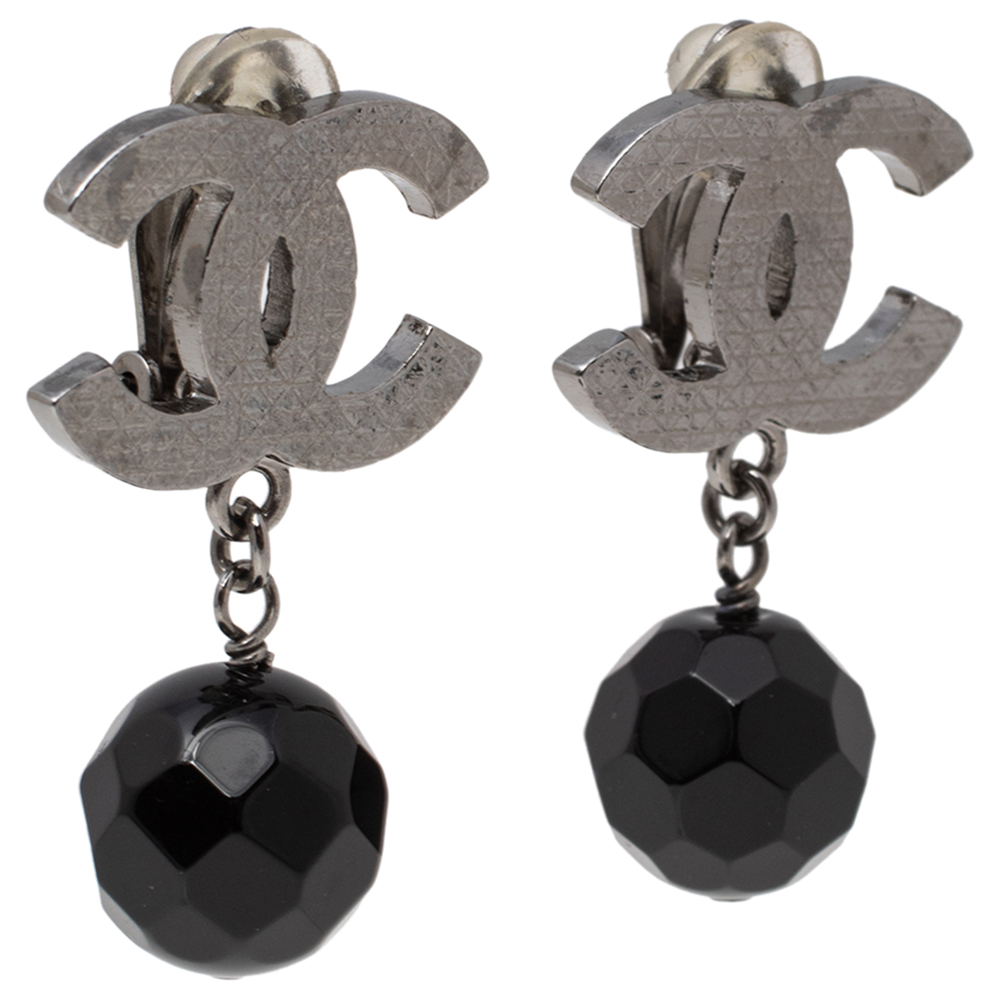 

Chanel CC Black Bead Drop Earrings