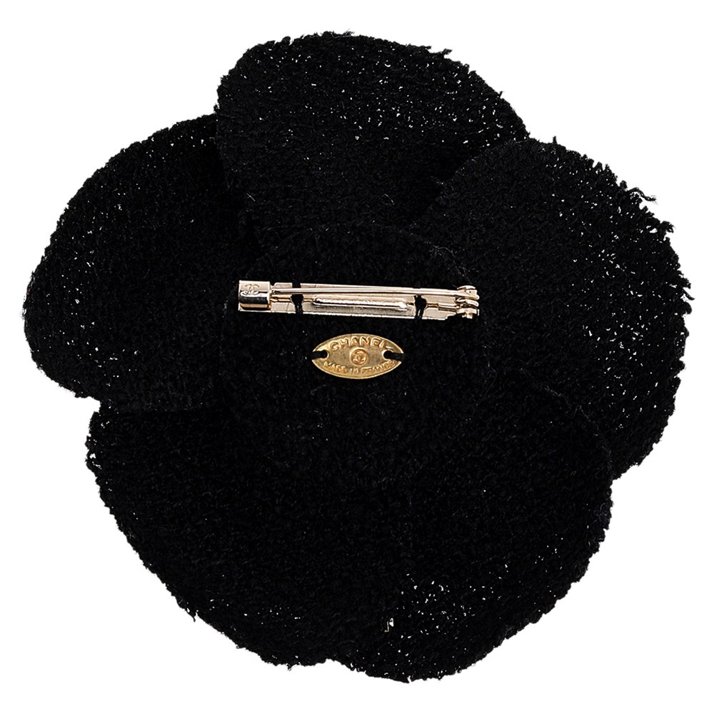 

Chanel Black Tweed Camellia Brooch