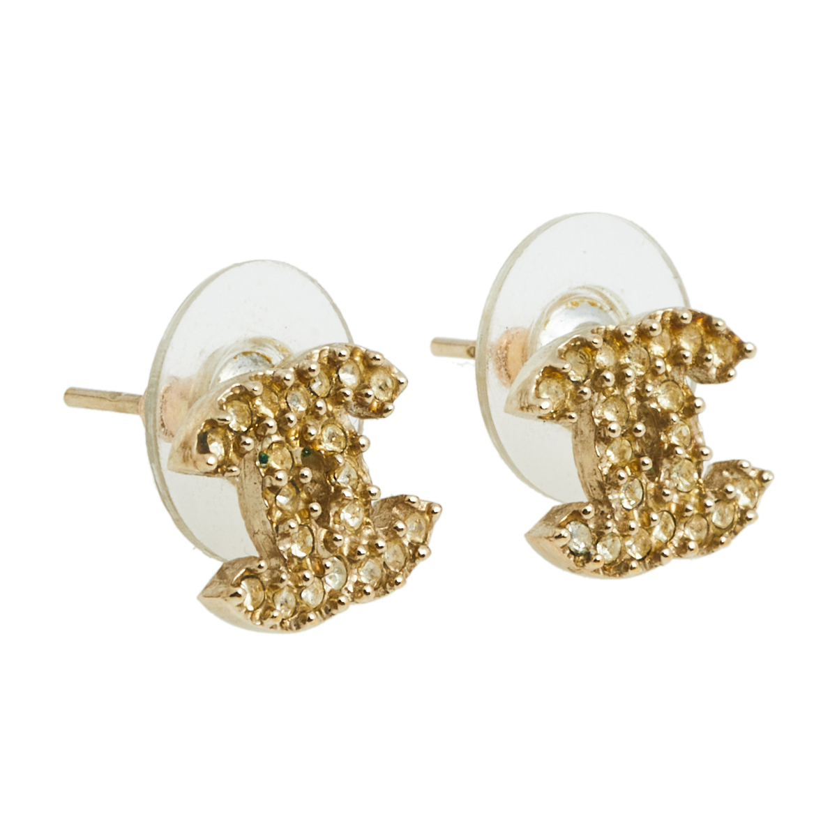 

Chanel Pale Gold Tone Crystal Mini CC Stud Earrings