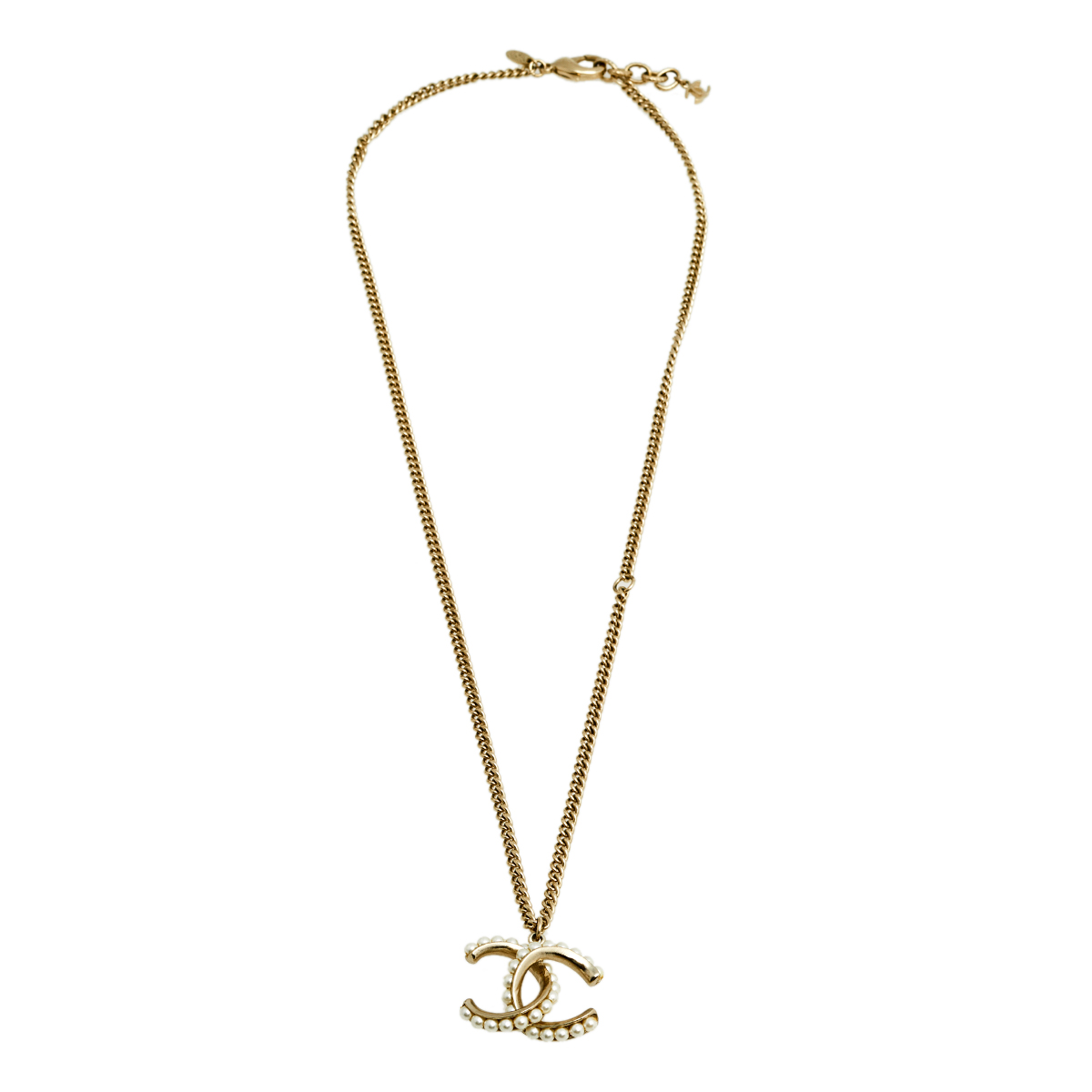 

Chanel Gold Tone CC Faux Pearl Pendant Necklace