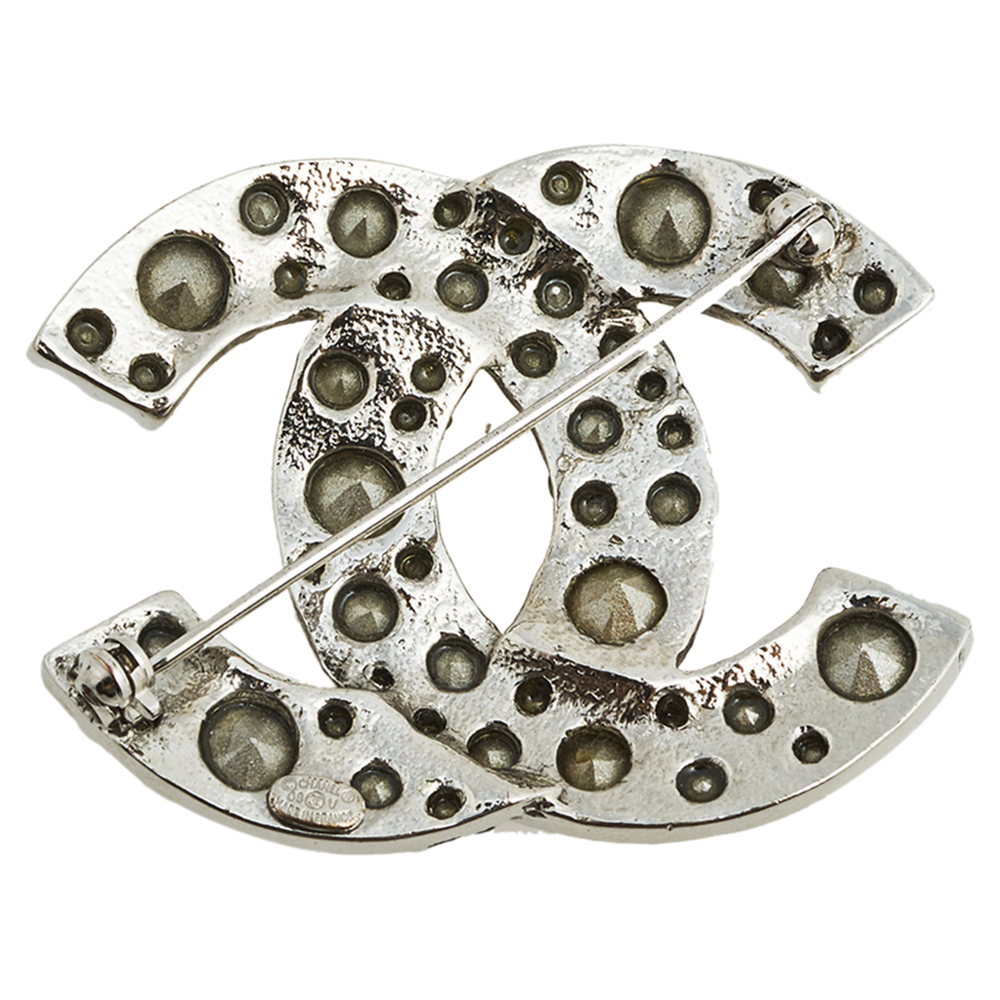 

Chanel Silver Tone Crystal CC Pin Brooch