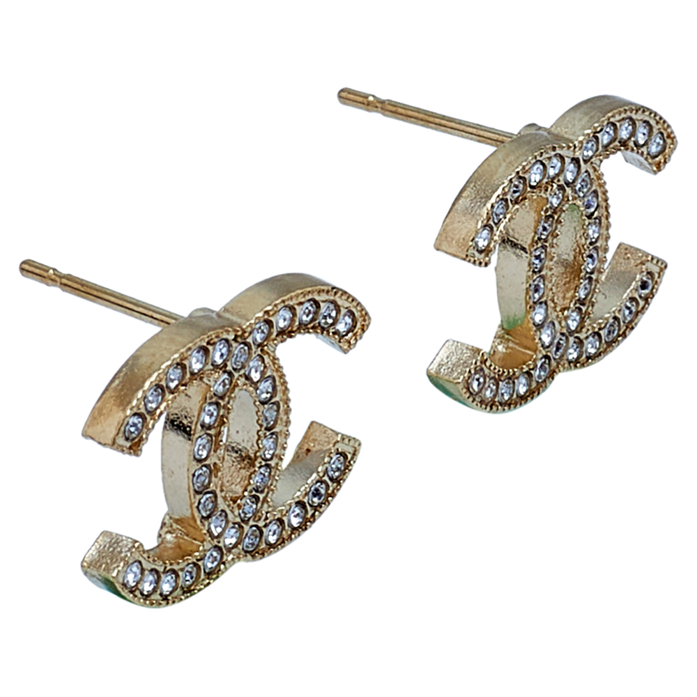 

Chanel Pale Gold Tone Crystal CC Stud Earrings