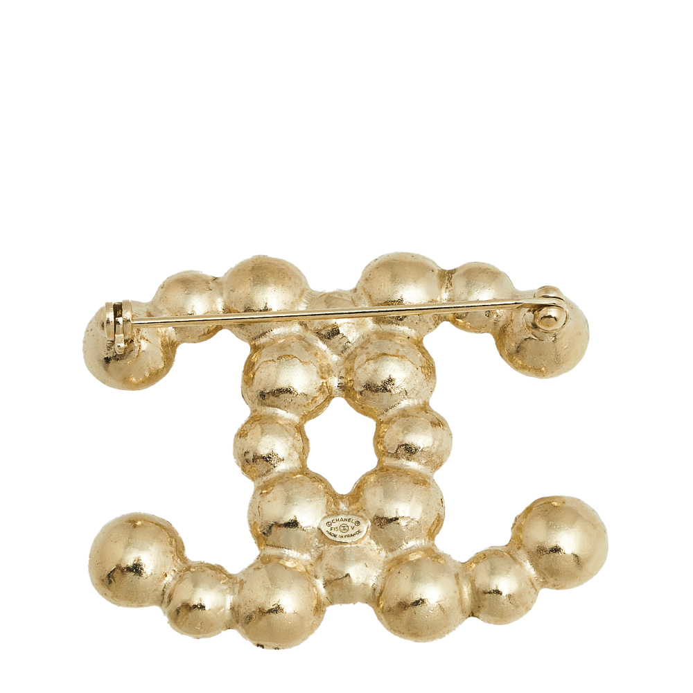 

Chanel Gold Tone Pearl CC Pin Brooch