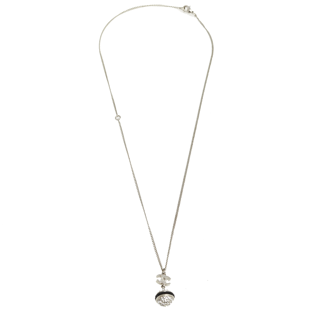 

Chanel CC Silver Tone Metal Crystal Ball Pendant Necklace