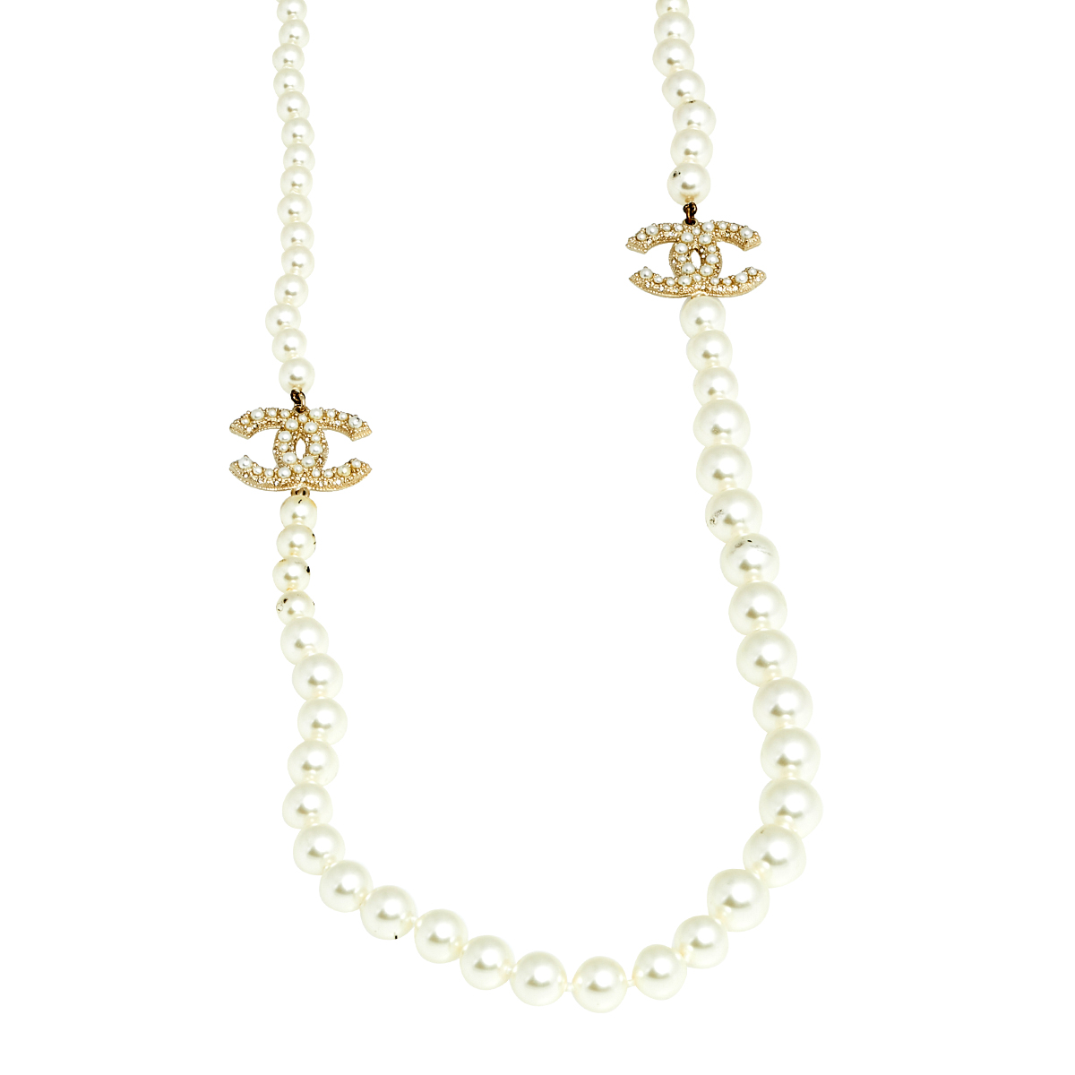 

Chanel Beaded CC Faux Pearl Long Necklace, Cream