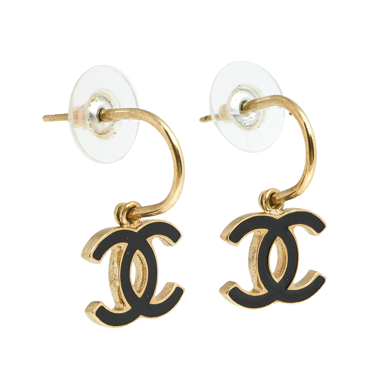 

Chanel Gold Tone Black Enamel CC Drop Earrings