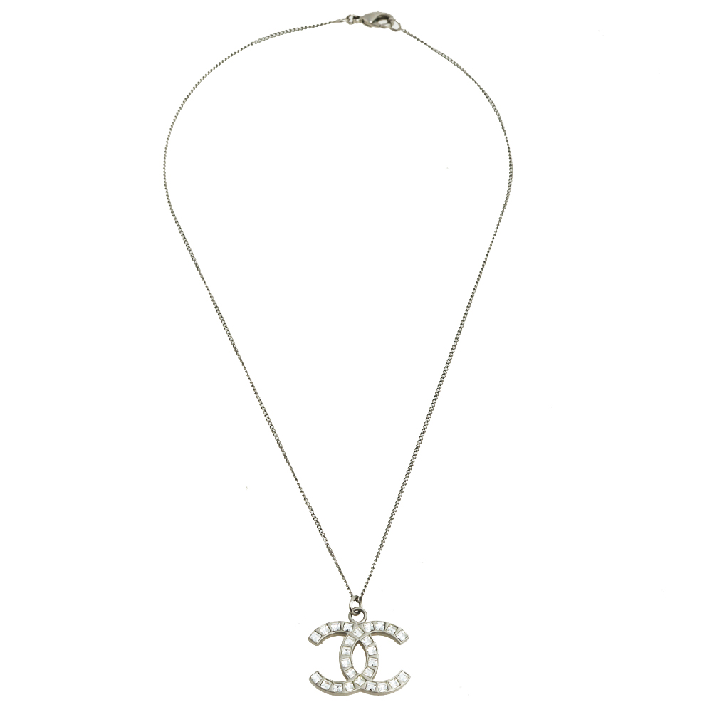 

Chanel Silver Tone Crystal CC Pendant Necklace