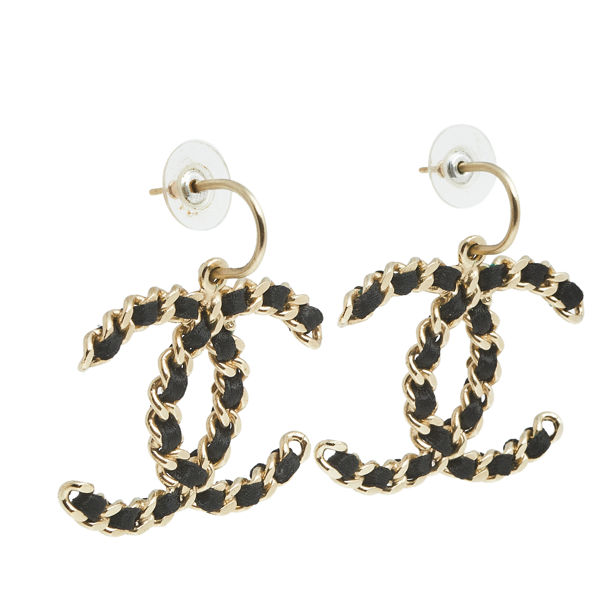 

Chanel Black Woven Ribbon CC Drop Earrings