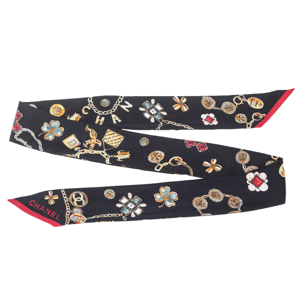 مملوكة مسبقًا Chanel Black Printed Silk Bandeau