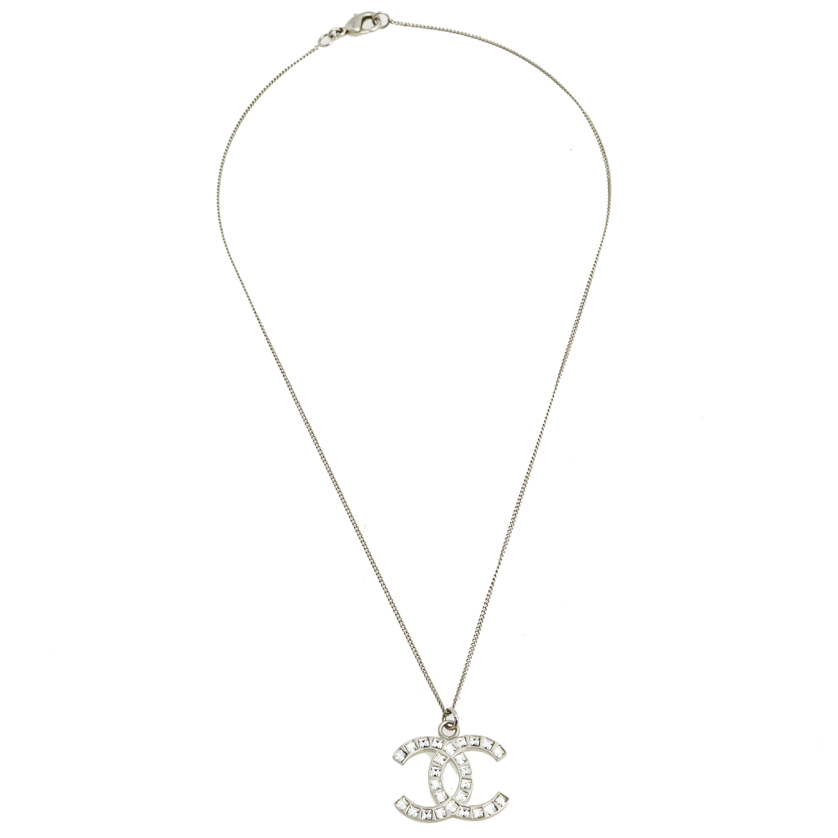 

Chanel Silver Tone Crystal CC Pendant Necklace