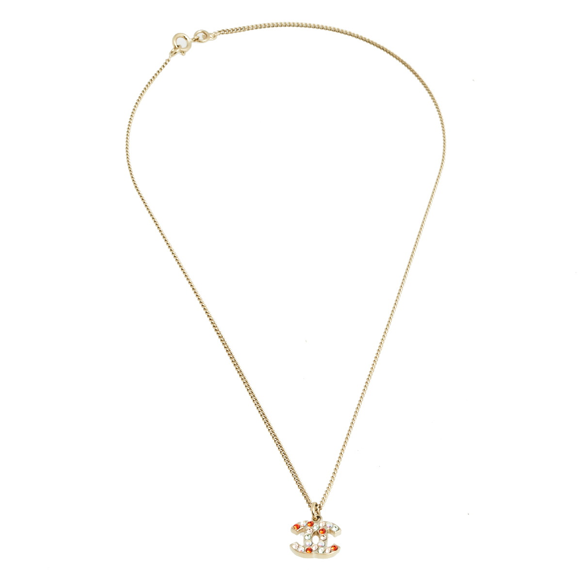 

Chanel Gold Tone Multicolor Crystal CC Pendant Necklace