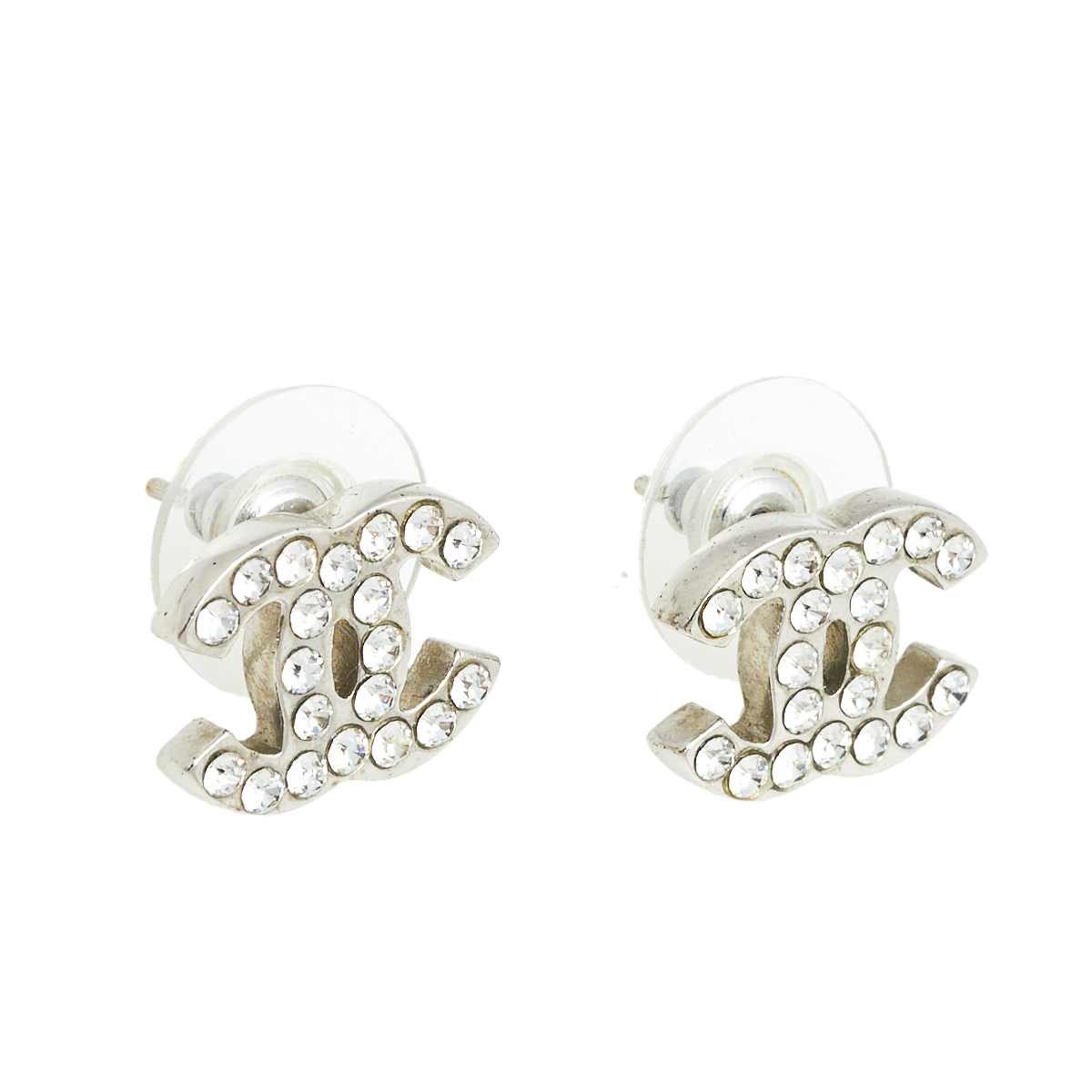 

Chanel Silver Tone Crystal CC Stud Earrings