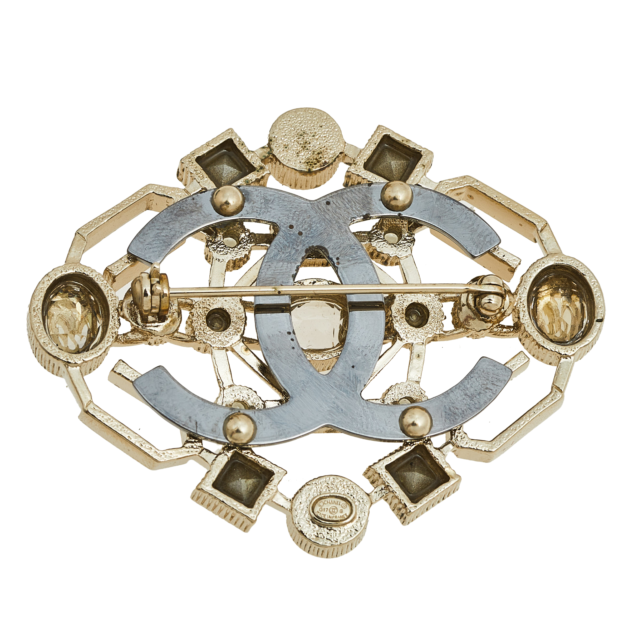 

Chanel Crystal & Bead Pale Gold Tone Pin Brooch