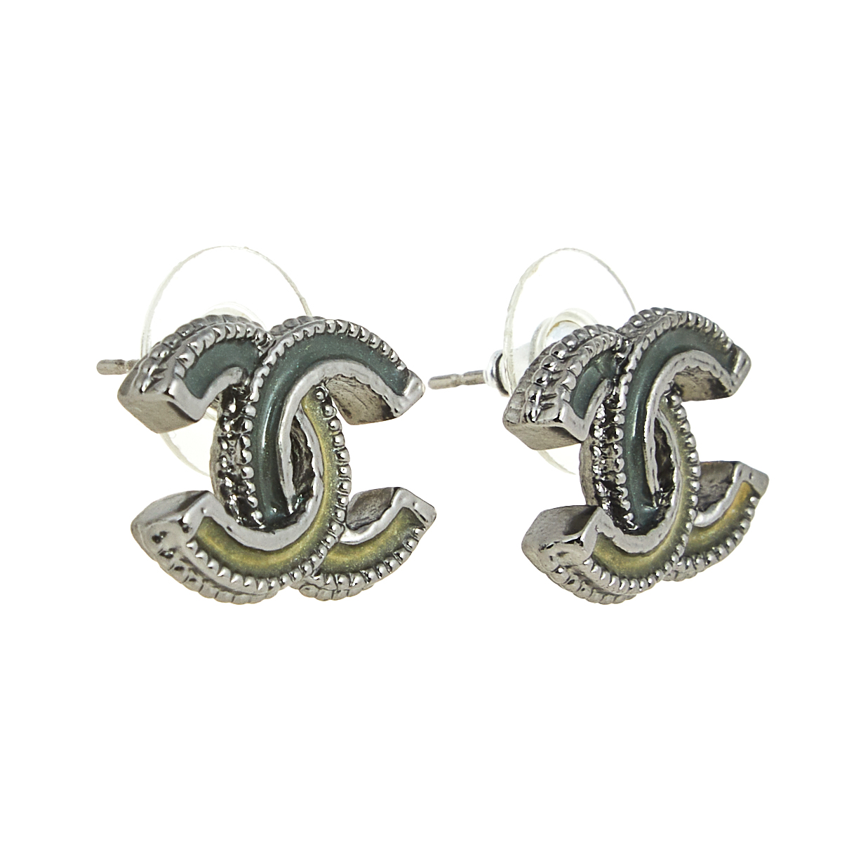 

Chanel CC Resin Silver Tone Metal Stud Earrings, Grey