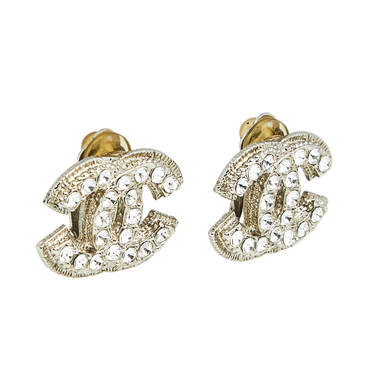 

Chanel CC Crystal Silver Tone Clip-on Stud Earrings