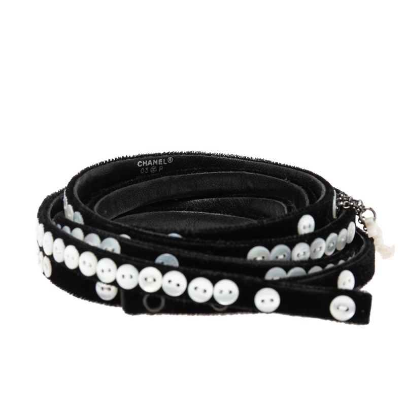 

Chanel Black Velvet Button Embellished Slim Belt