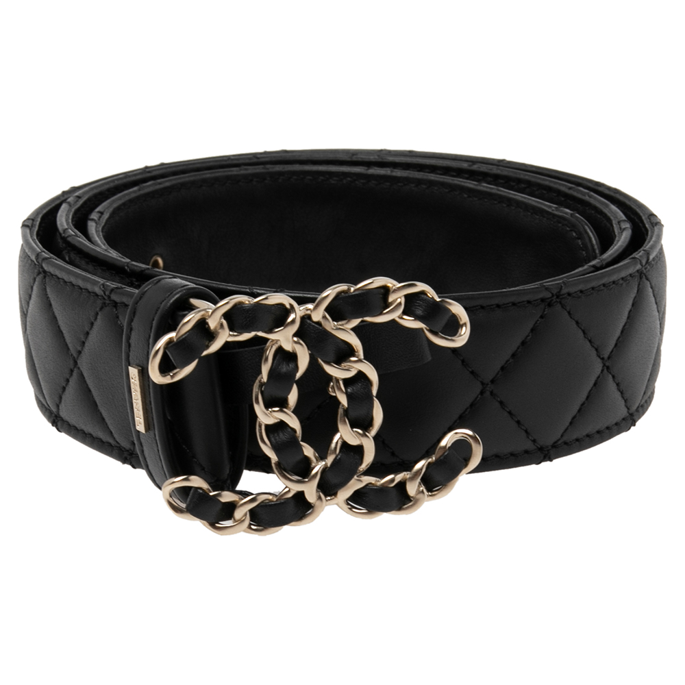 

Chanel Black Quilted Leather CC Chain Belt