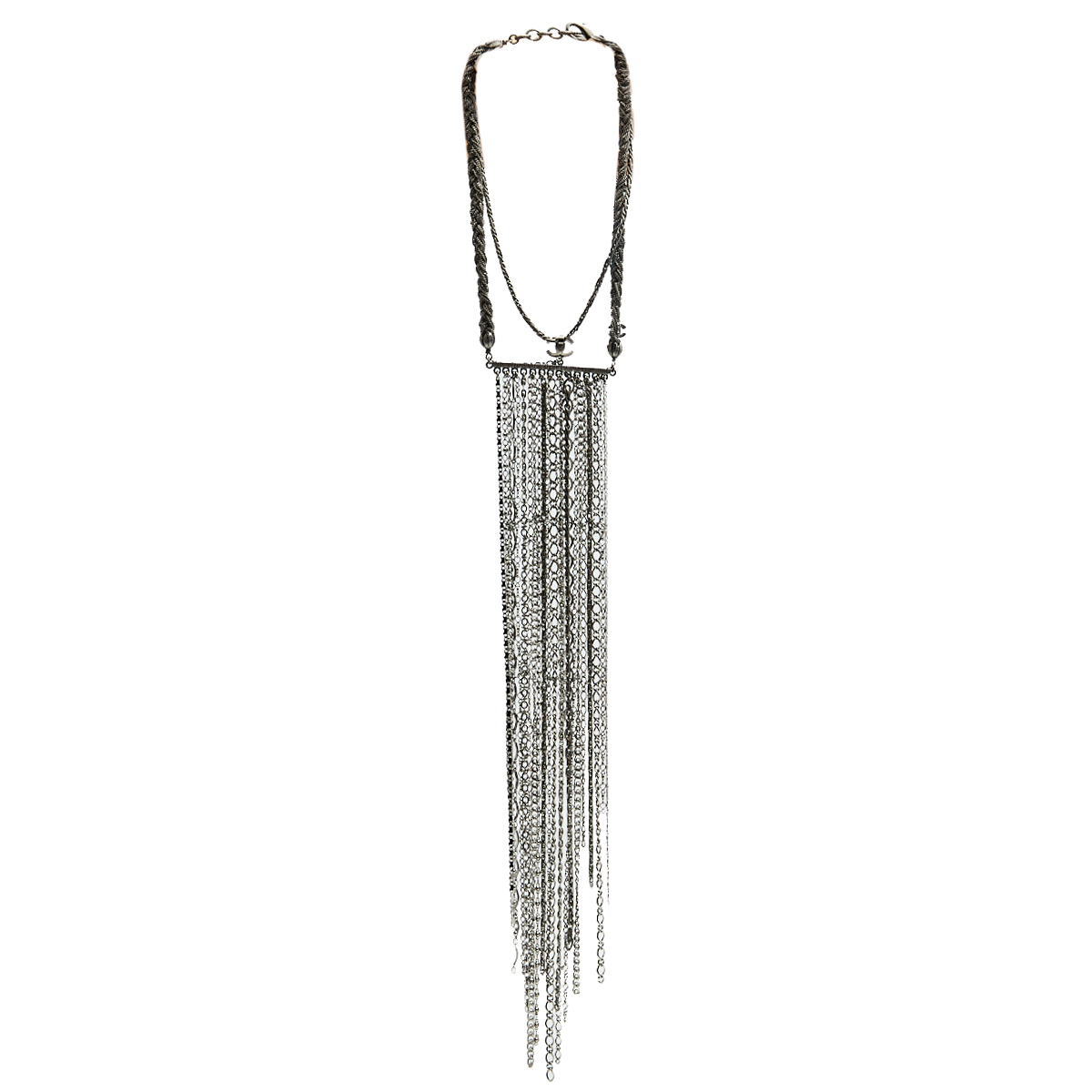 

Chanel CC Silver Tone Metal Tassel Necklace