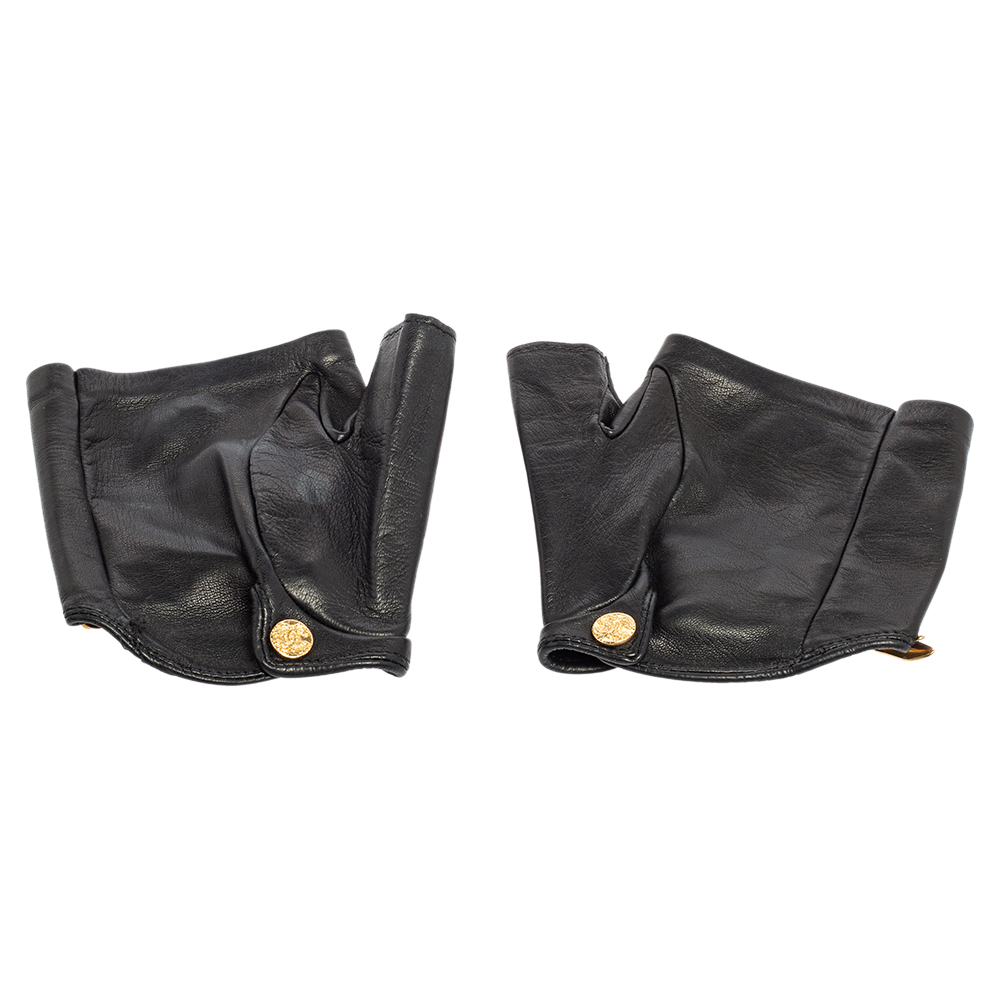 

Chanel Black Leather CC Embellished Fingerless Gloves 8.5