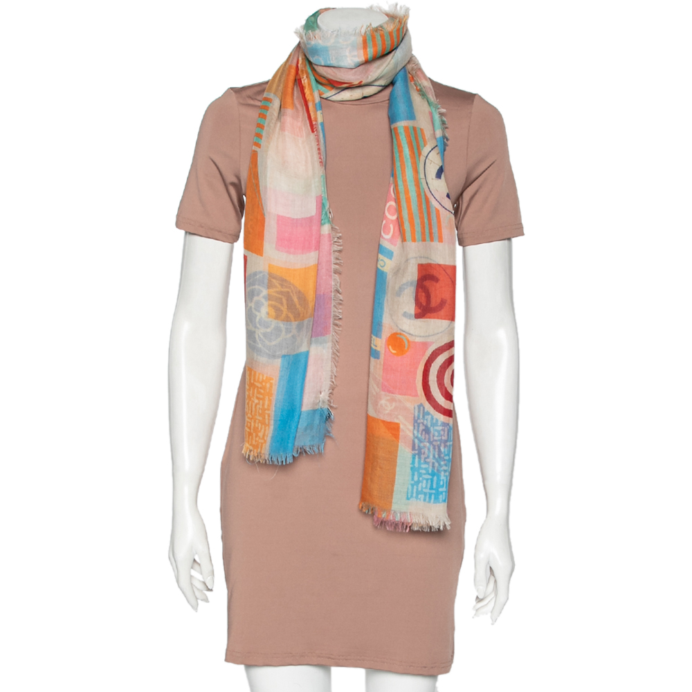 

Chanel Multicolor Printed Cashmere & Silk Scarf