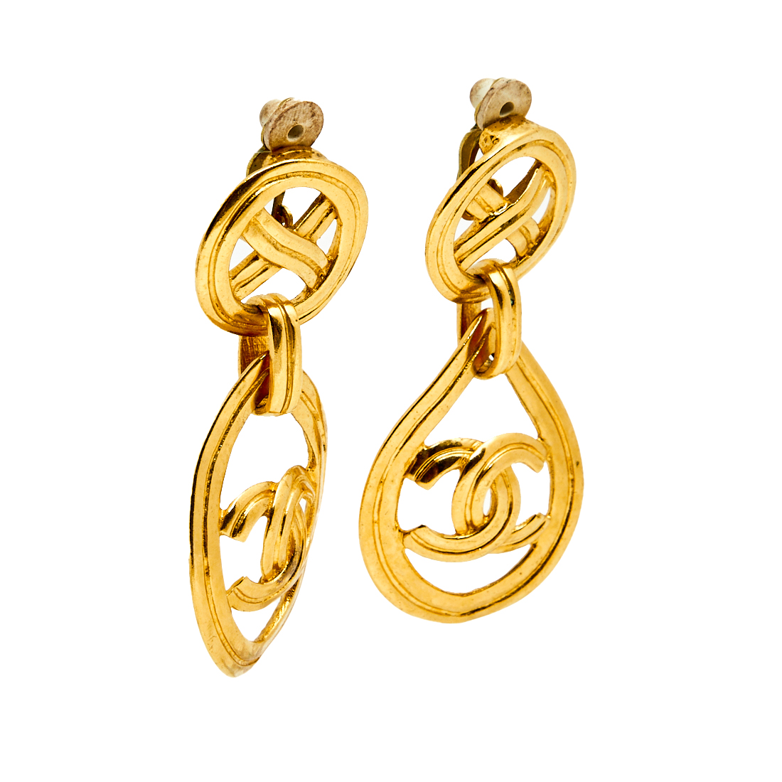 

Chanel Gold Tone CC Tear Drop Clip on Dangle Earrings