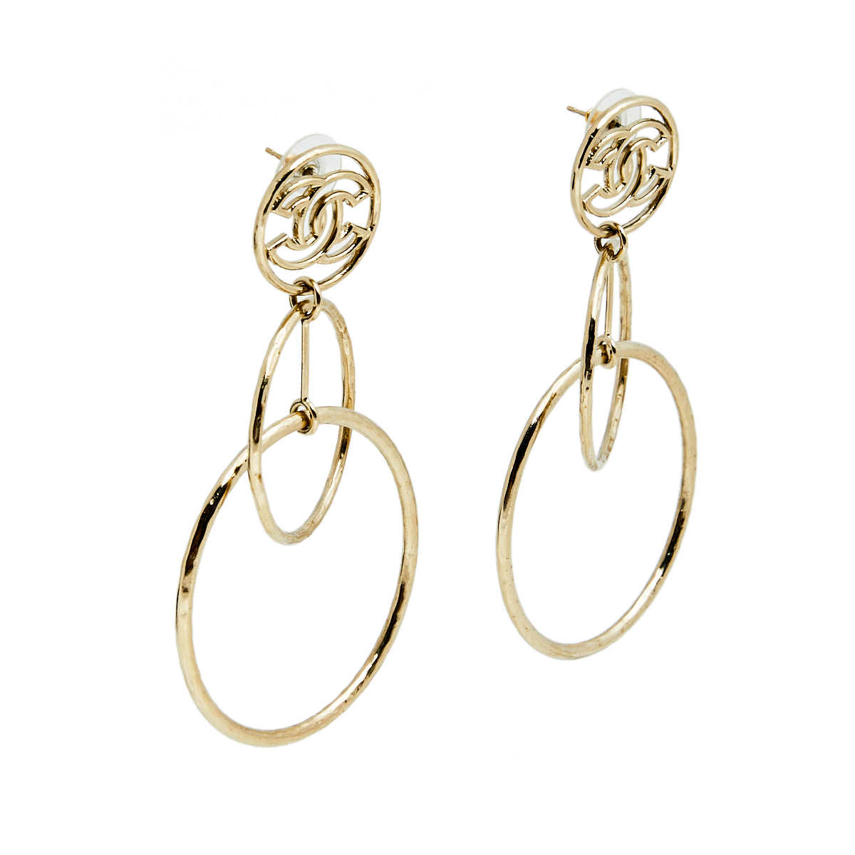 

Chanel Gold Tone CC Hoop Drop Earrings