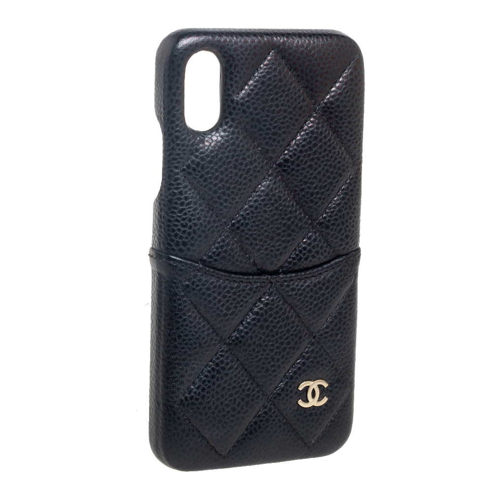 

Chanel Black Quilted Caviar Leather iPhone X Case
