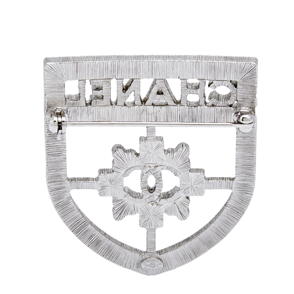 

Chanel Strass Shield Crystals Silver Tone Metal Brooch