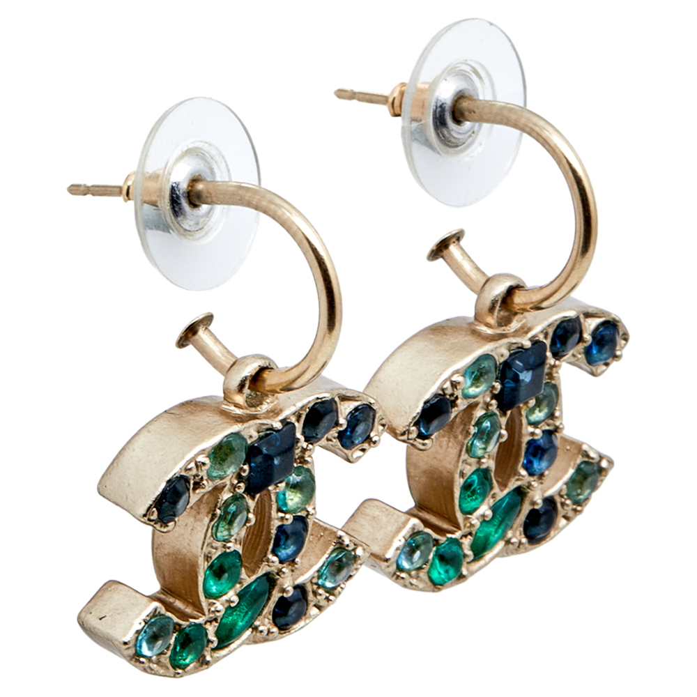 

Chanel CC Crystals Gold Tone Metal Earrings