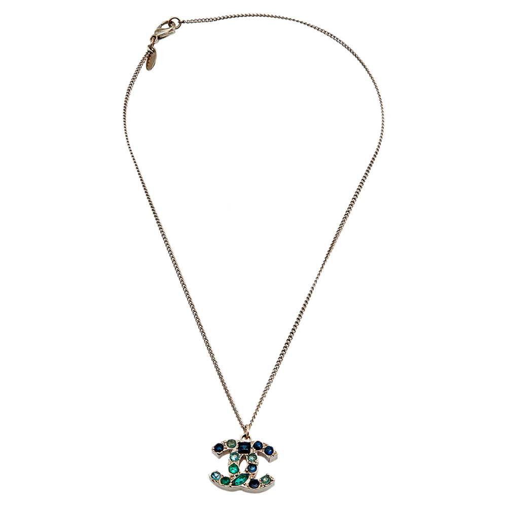 

Chanel CC Crystals Gold Tone Metal Chain Necklace
