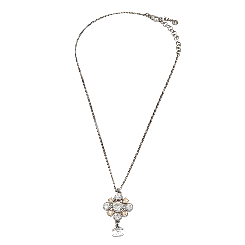 

Chanel CC Crystals Silver Tone Metal Pendant Necklace