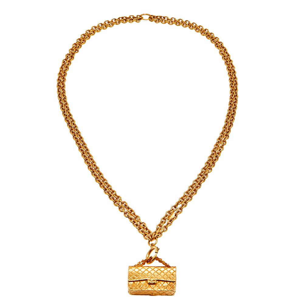 

Chanel Vintage Gold Tone Chain Flap Bag Pendant Necklace