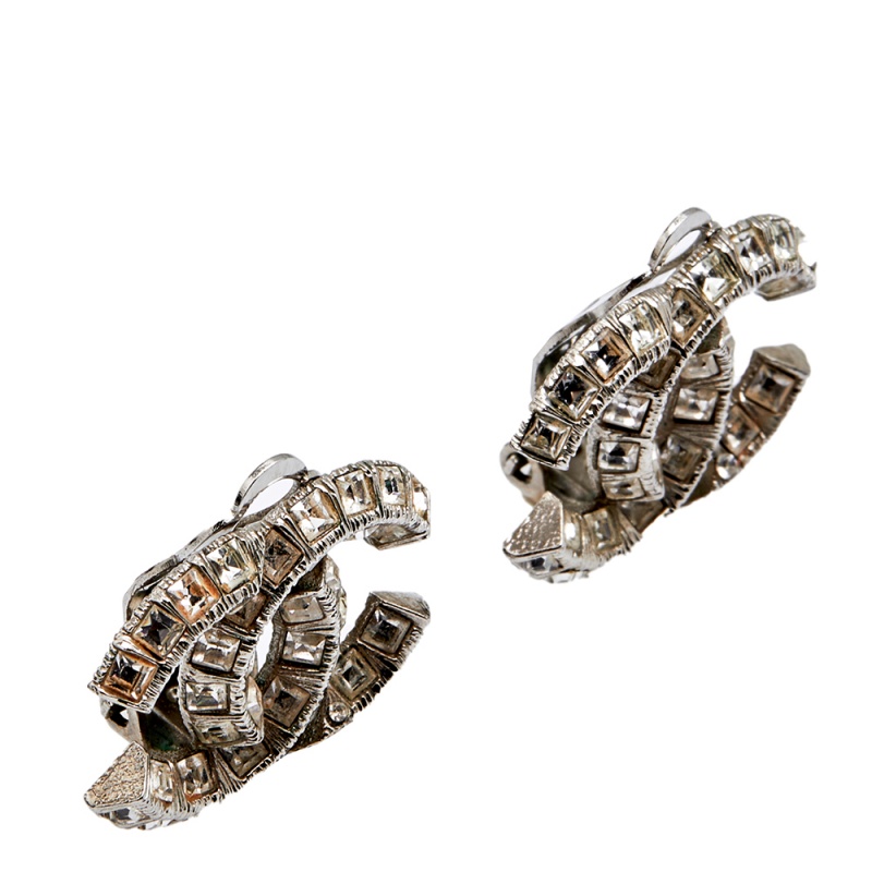 

Chanel Silver Tone Crystal CC Stud Earrings