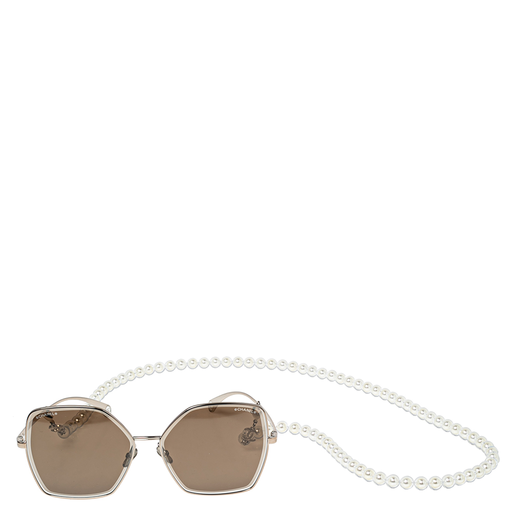 

Chanel Pale Gold Tone/Brown 4262 Pearl Chain Butterfly Sunglasses