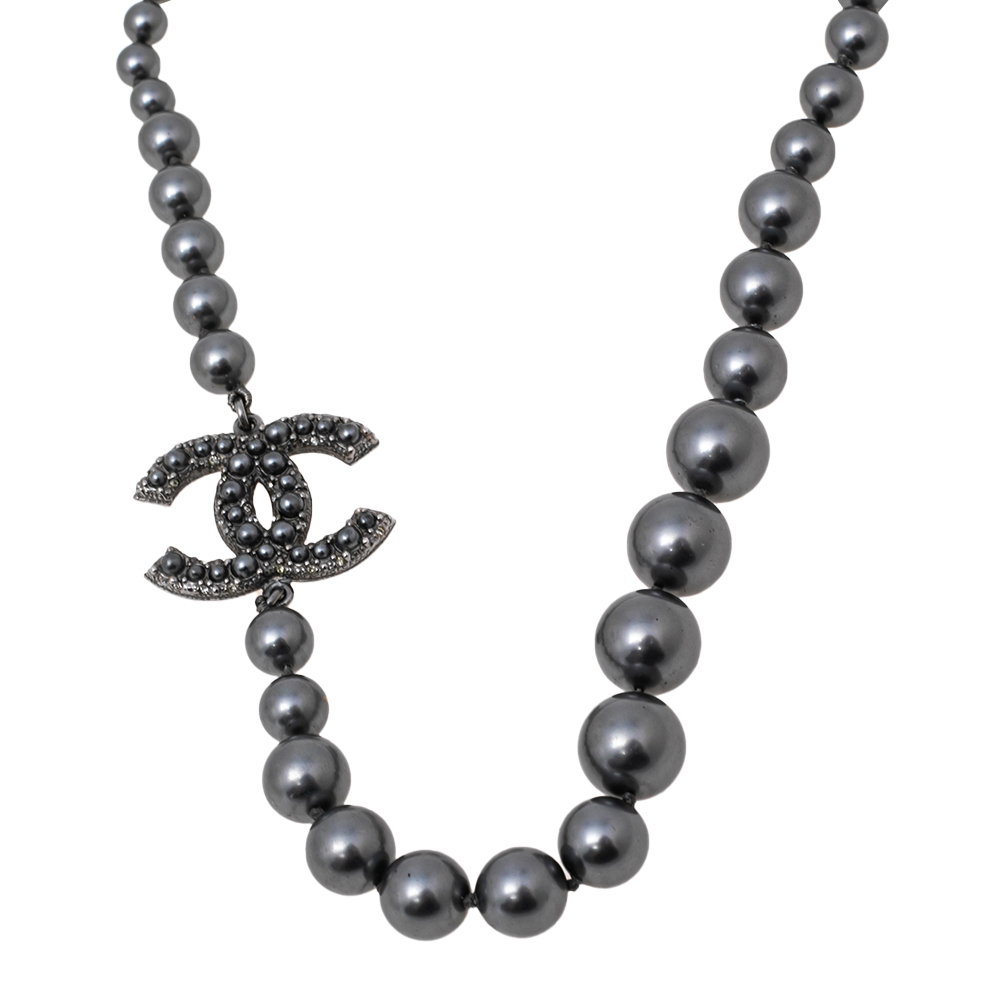 

Chanel CC 100th Anniversary Grey Faux Pearl Necklace