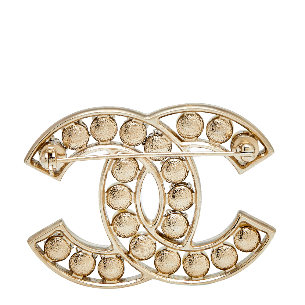 

Chanel CC Faux Pearls Crystals Gold Tone Metal Brooch