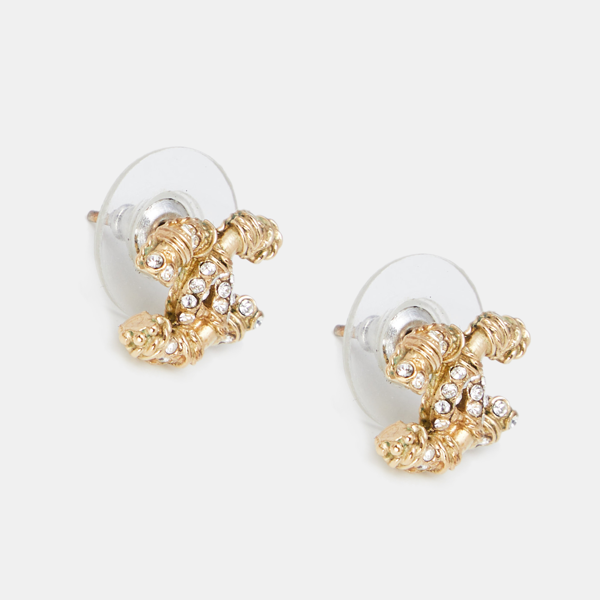 

Chanel Gold Tone Crystal CC Stud Earrings