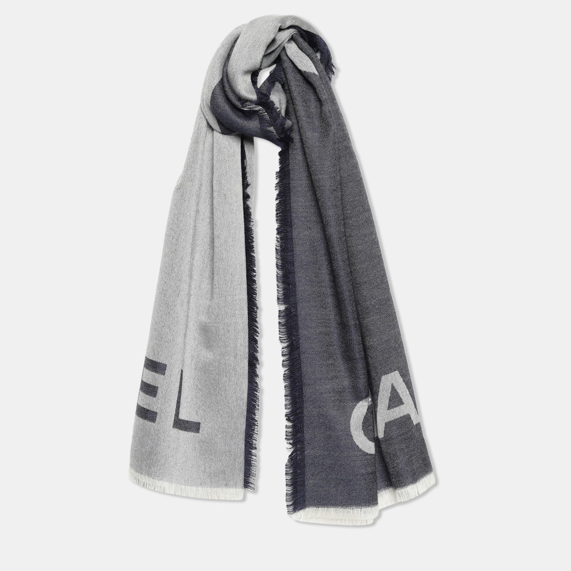 

Chanel Blue & Grey CC Logo Cashmere Shawl