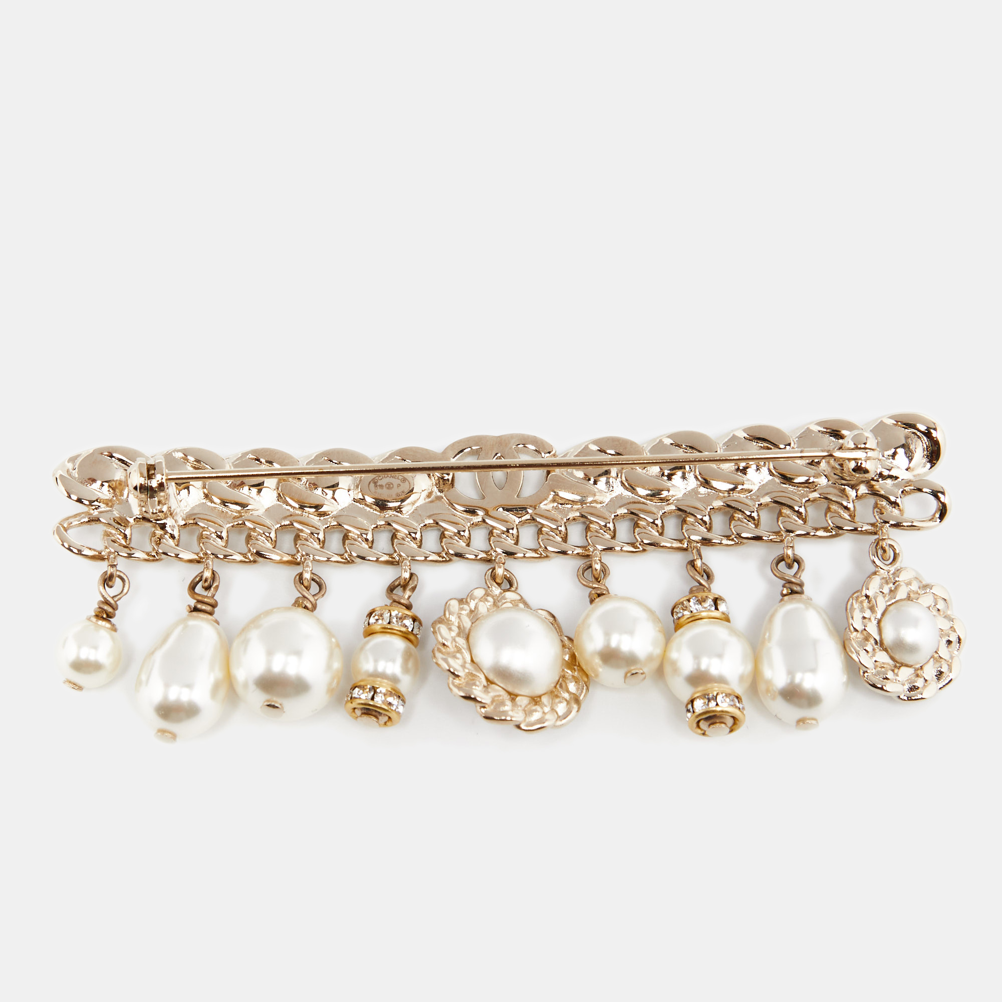 

Chanel Pale Gold Tone Pearl Charms Pin Brooch